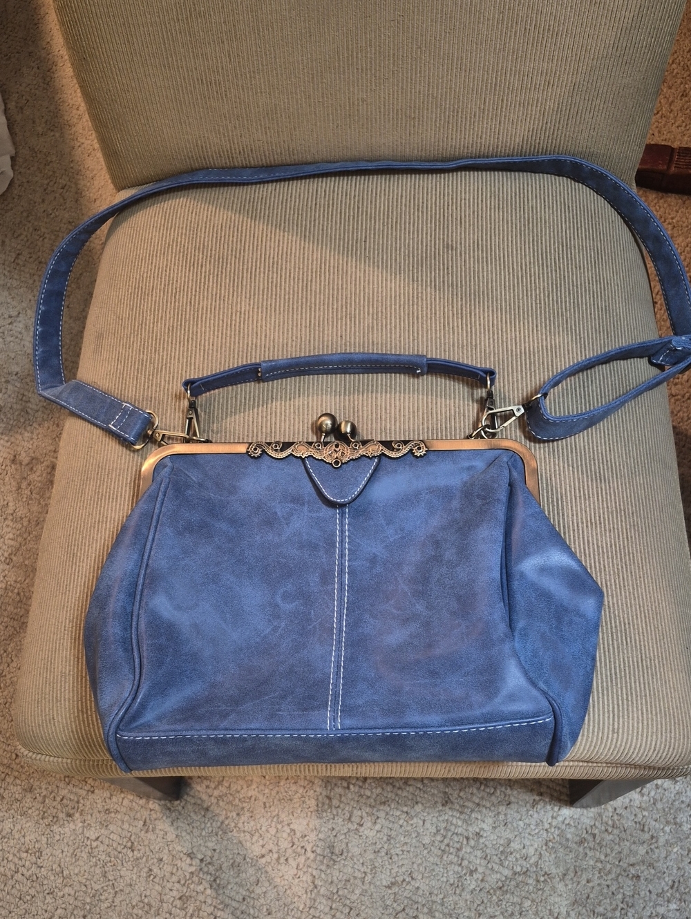 Blue Vintage-Style Frame Satchel Handbag